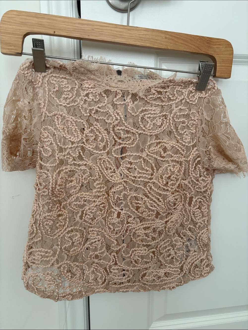 Zara Peach Lace Short-Sleeve Blouse